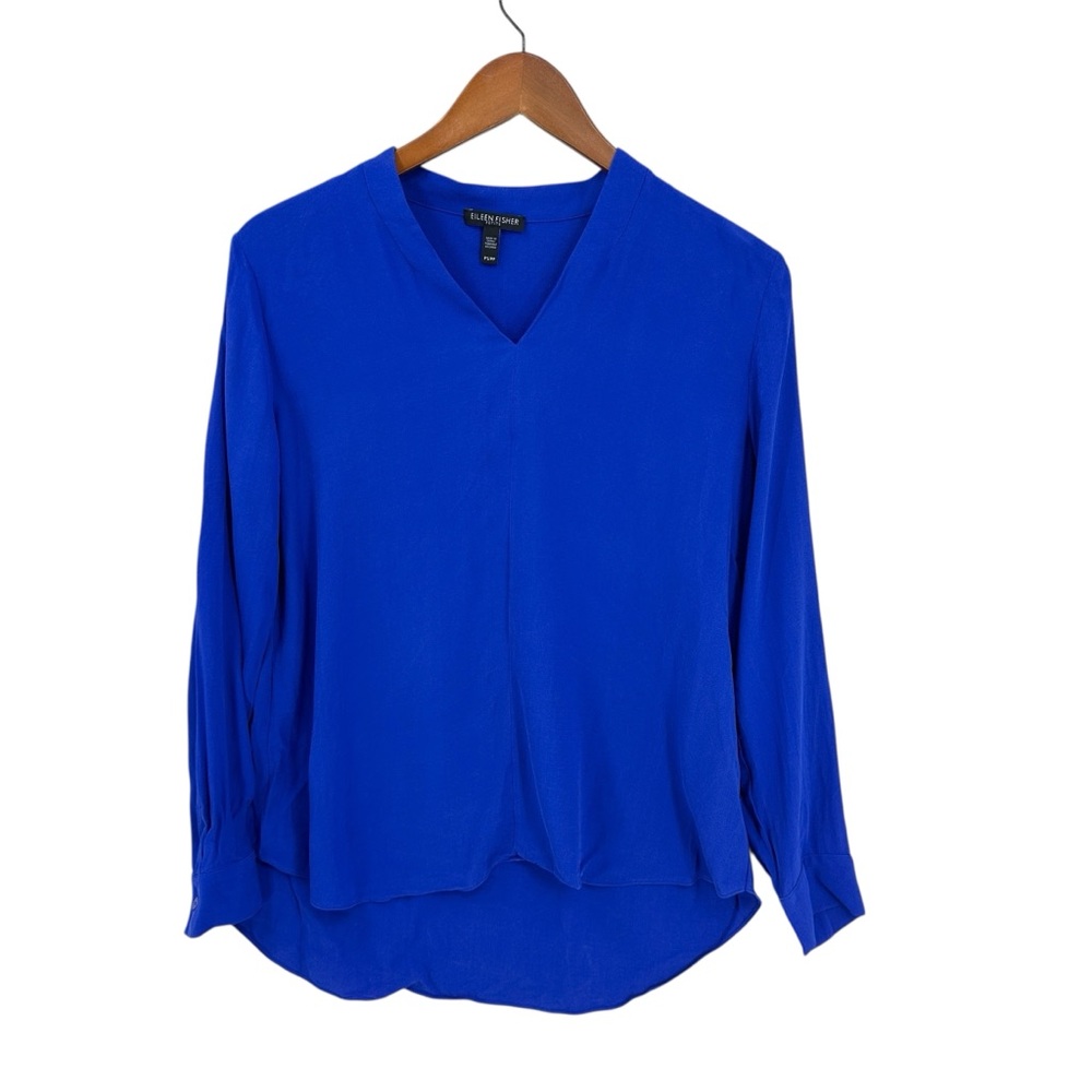 EILEEN FISHER Top Blouse Silk Tunic V-Neck Long Sleeve Hi-Low